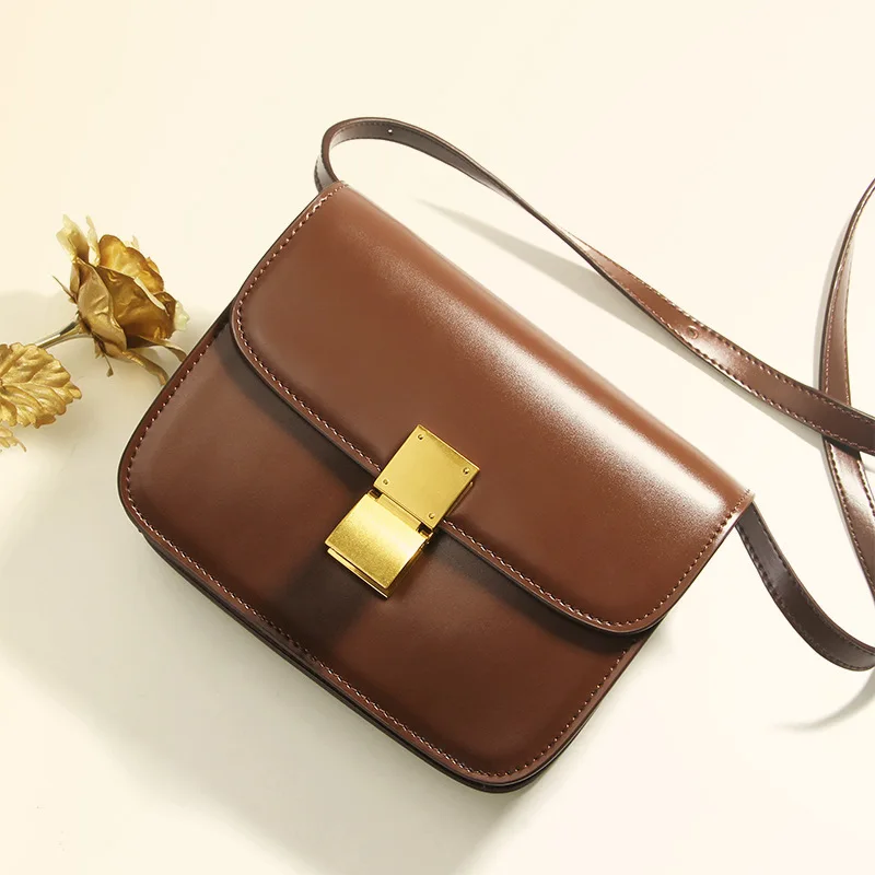 

Tofu Wrap Genuine Leather Women's Korean Version Small Square Wrap Mirror Cowhide Women's Single Shoulder Oblique Straddle Bag