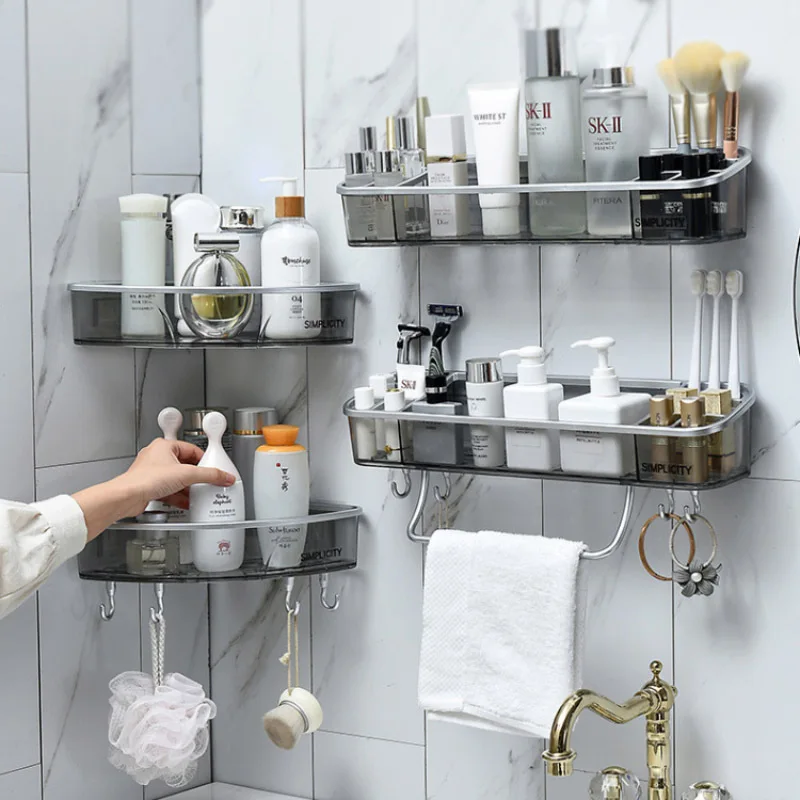 

Punch-free Toilet Rack Wall-mounted Storage Shelves Washstand Organizer Shampoo Storage Container Towel Bar Bathroom Accessories