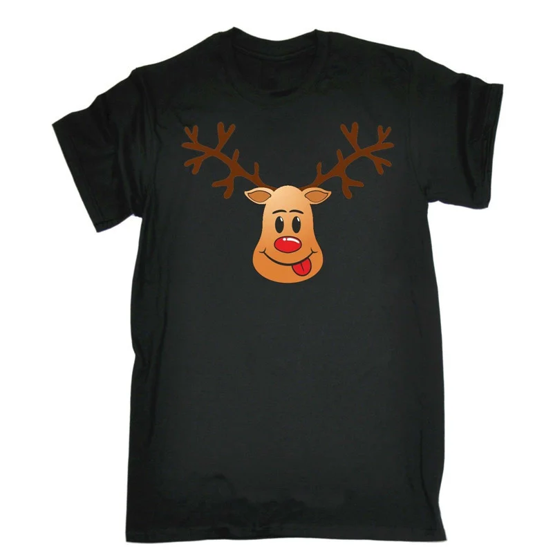 

Pure Cotton Round Collar Men's Funny Design Short Sleeve Rudolph Santa Reindeer T-Shirts