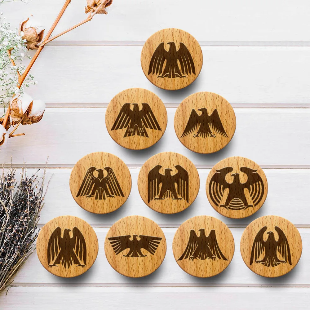 

New Engraved Eagle Wooden Drawer Knob Boho Nursery Cabinet Pulls Nature Wood Coat Hook Children's Room Furniture Handles