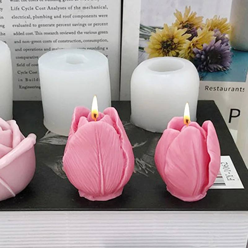 

3D Three-dimensional Tulip Bud Silicone Candle Mold Manual Soap Mold DIY Dessert Sugar Turning Chocolate Baking Silicon Molds