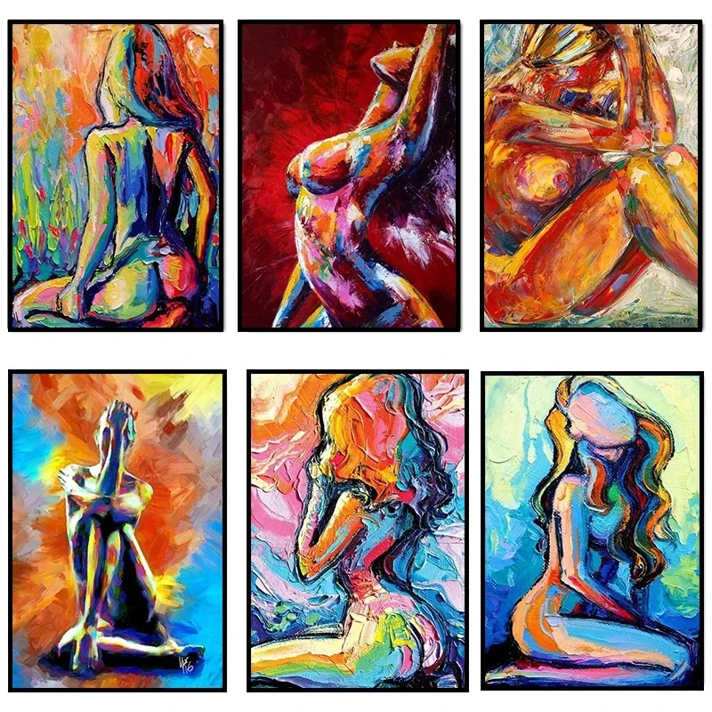 Картина телесного цвета с абстрактной женщиной на холсте сексуальное боди-арт