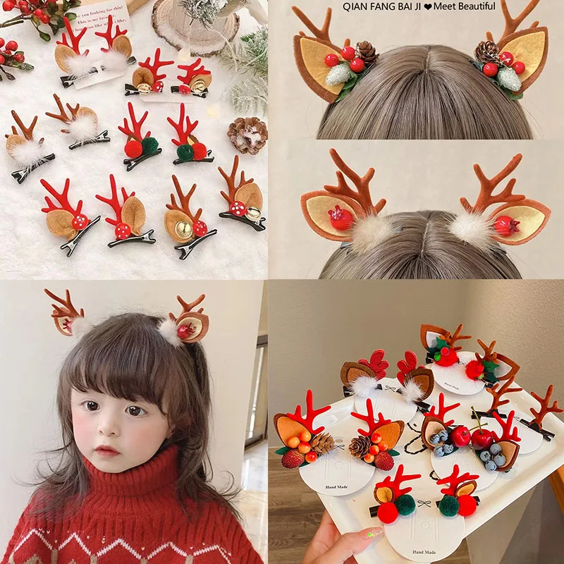 

2pcs/Set Kawaii Christmas Elk Ear Hair Clip Women Girl Santa Snowman Hairpin Xmas Party Barrettes For Kids Cosplay Headwear