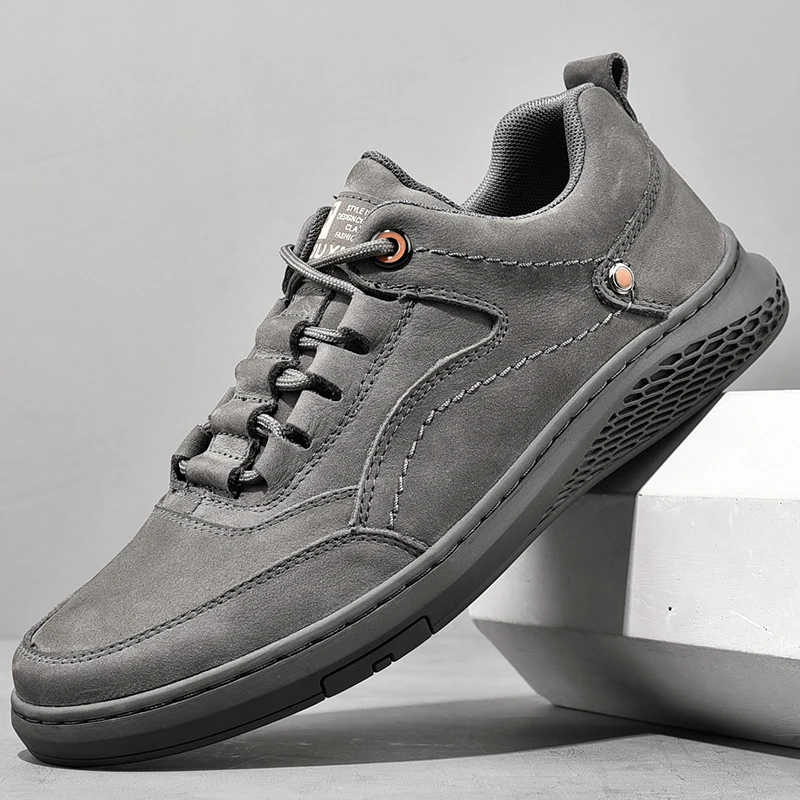

2022 Men's genuine Leather Shoess lace up Trend Comfortable Men Shoes outdoor British Fashion Men High Top Sneakers