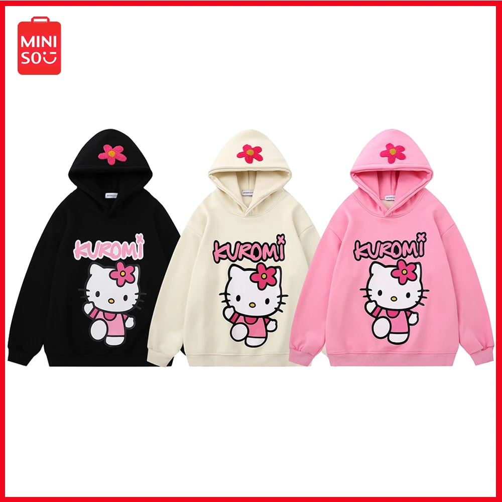 

Miniso Sanrio Hellokitty Printed Hooded Padded Warm Sweatshirt Long Sleeve Hoodie Sport Coat Hooded Long Sleeve Casual Y2K
