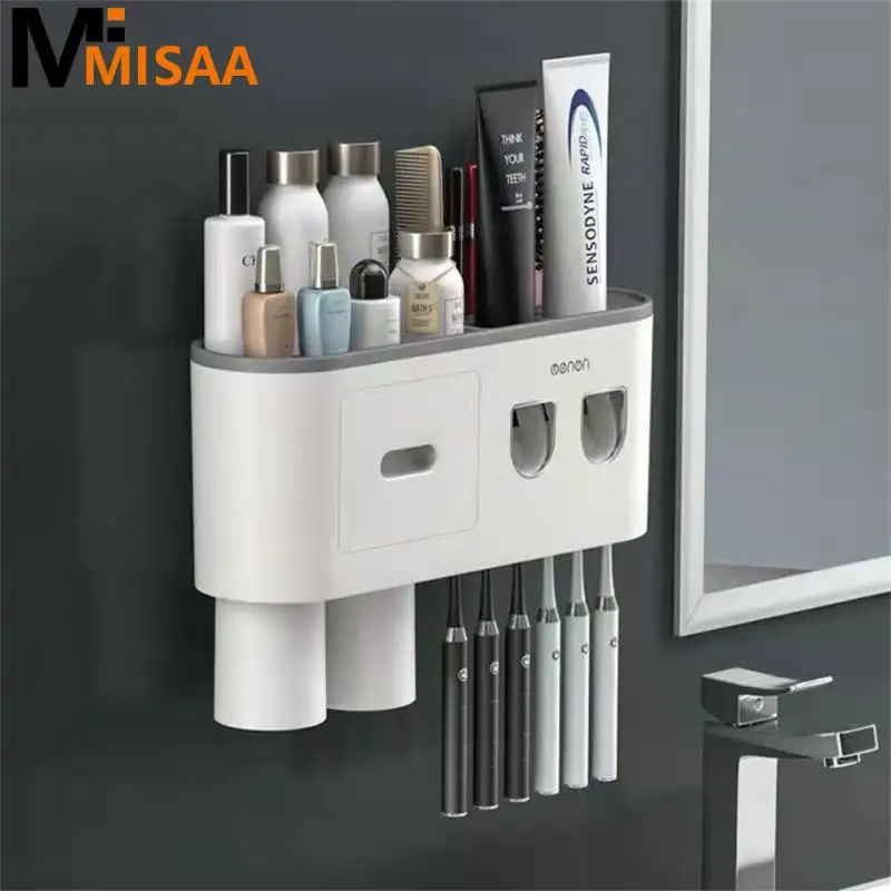 

Bathroom Shelf Shelves Household Toilet Brushing Cup Mouthwash Cup Double Squeeze Toothpaste Device Wall-mounted Toothbrush Rack