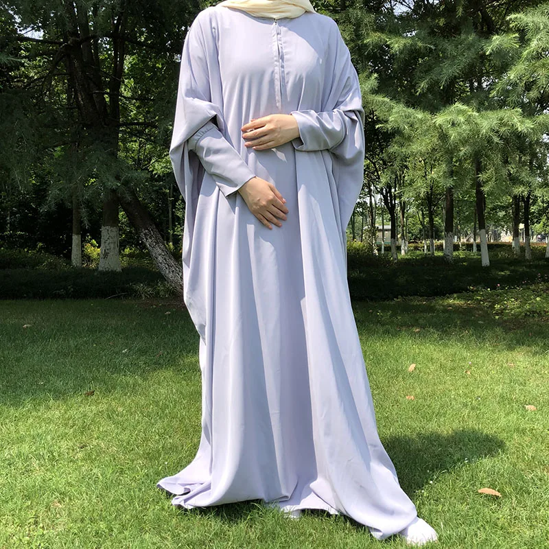 Flowy Nida Abaya Front Zipper Easy Breast One Piece Prayer Garment Slim Sleeve Islamic Clothing Muslim Women Modest Maxi Dresses
