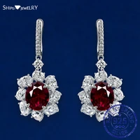 shipei the new 925 sterling silver 4 5ct ruby created moissanite gemstone wedding party luxury drop dangle earrings fine jewelry