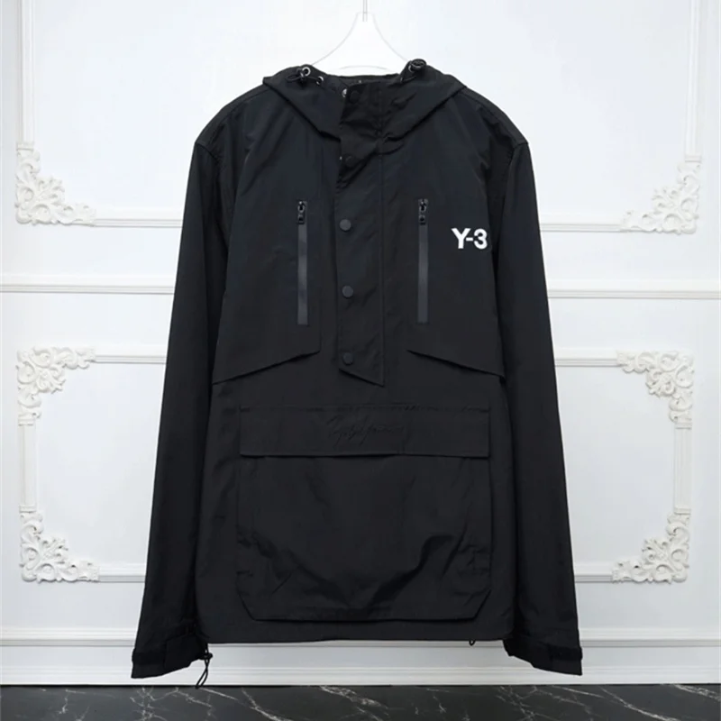 

Y-3 Y3 Yohji Yamamoto Spring And Autumn Printing Embroidery Workwear Hooded Sweater Drawstring Men's Pullover Trench Coat