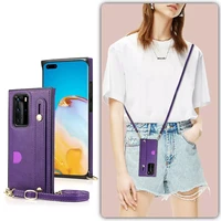 pu leather crossbody strap phone case for huawei mate 20 30 pro p30 lite p40 pro cord chain lanyard cover capa with card bag