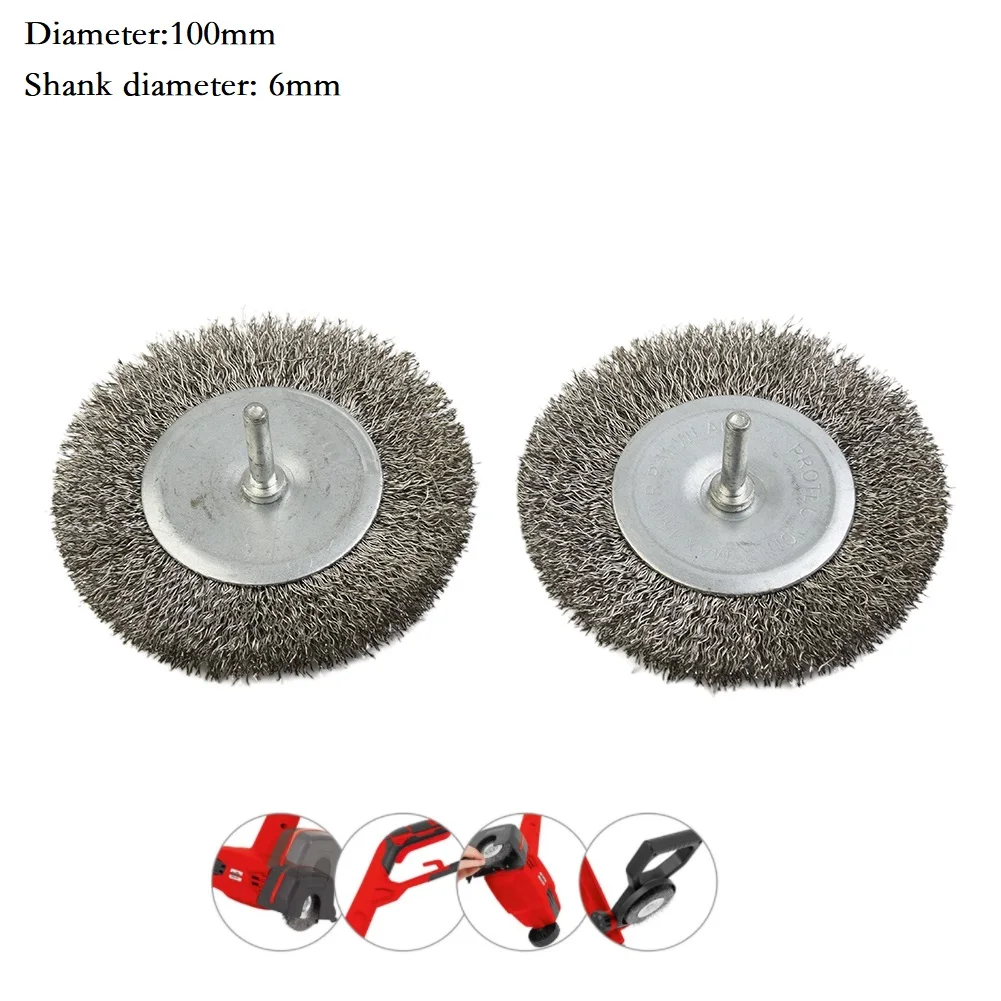 

2 Pcs Wire Brush Mower Brush Electric Joint Brush Stainless Steel 100mm 6mm Shank For EFB 400 Blister Grass Trimming Removal
