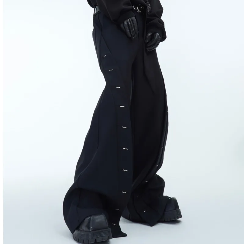 FEWQ Нишевые мужские брюки с металлическим дизайном свободные повседневные