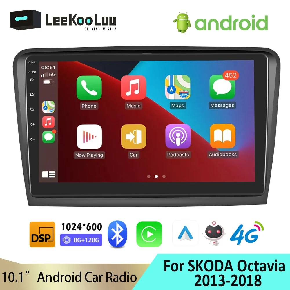 

Автомагнитола Leekooluu, 2 Din, Android 10,1, 10,1 дюйма, мультимедийный плеер, GPS-навигация для VW, SKODA Octavia 3, A7, 2013-2018