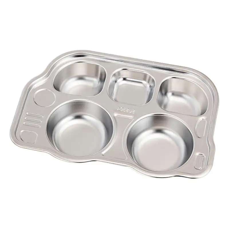 

Food Divided Plate 4 Sections Dinner Plates Cute Cartoon Stainless Steel Multi-Purpose For Outdoor Camping Kindergartens