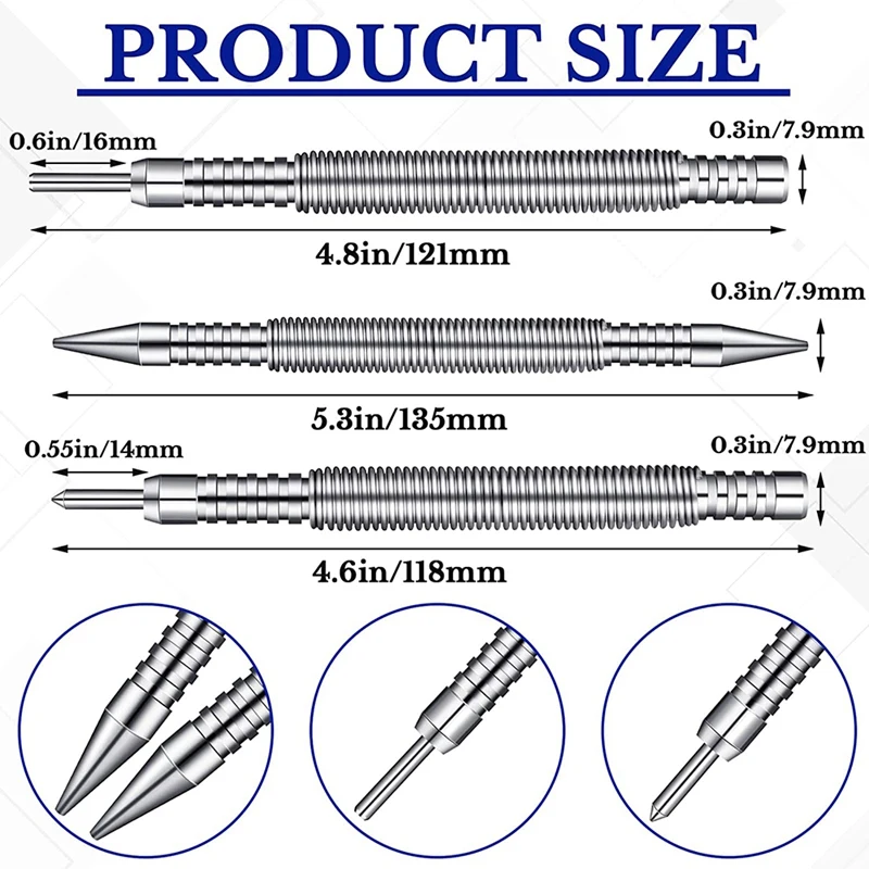 Promotion! 3 Pcs Nail Set And Hinge Pin Tool Center Punch Spring Loaded For Door 1/32 Inch 1/16 Dual Head 1/8 Inc |