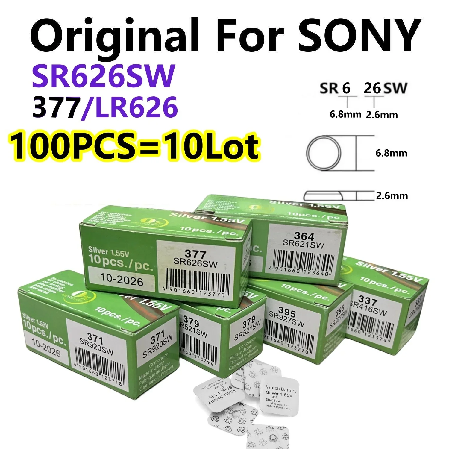100 шт. оригинальные аккумуляторы для SONY 377 SR626SW AG4 LR626 377A 377S LR66 177 кнопки-таблетки