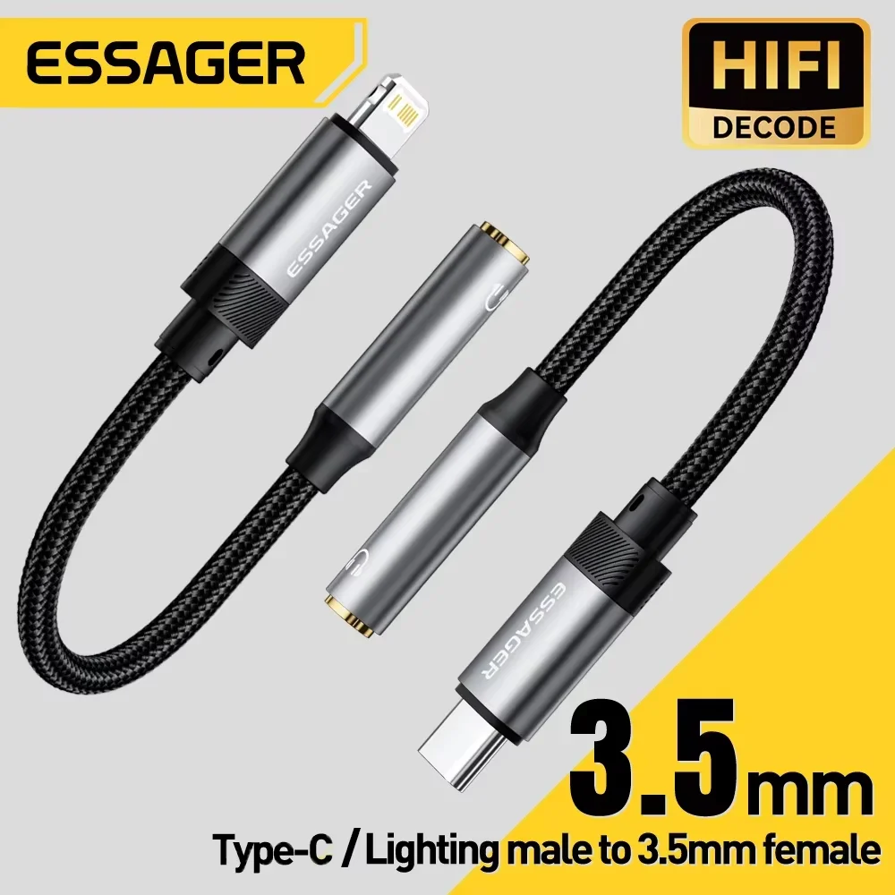Essager tipo c para 3.5mm jack aux cabo para iphone 15 samsung macbook relâmpago para 3.5mm fone de ouvido adaptador de áudio para iphone14 13