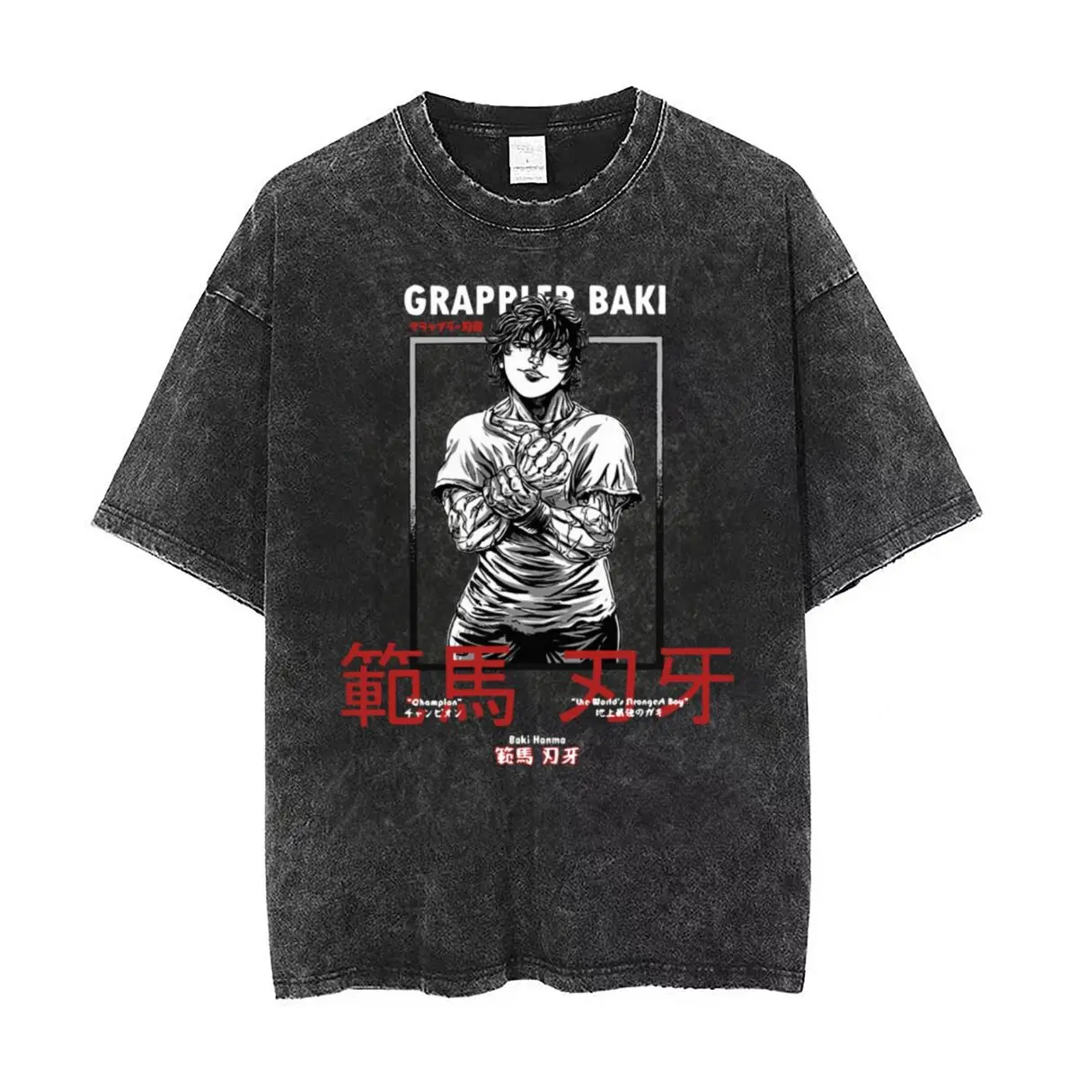 

Baki Hanma Grappler Yujiro Washed T Shirts Streetwear Hip Hop Vintage T-Shirt Anime Baki the Grappler Tees Tops Oversize Summer