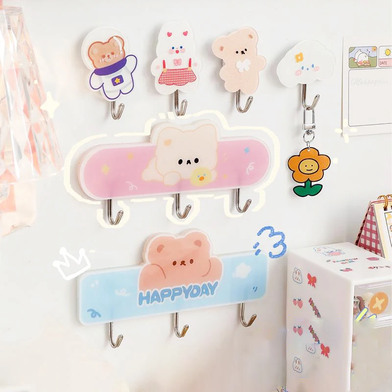 

Cartoon Wall Hook Self Adhesive Seamless Cute Sticker Hook Keychain Holder Storage Holder Punch Free Home Organizer