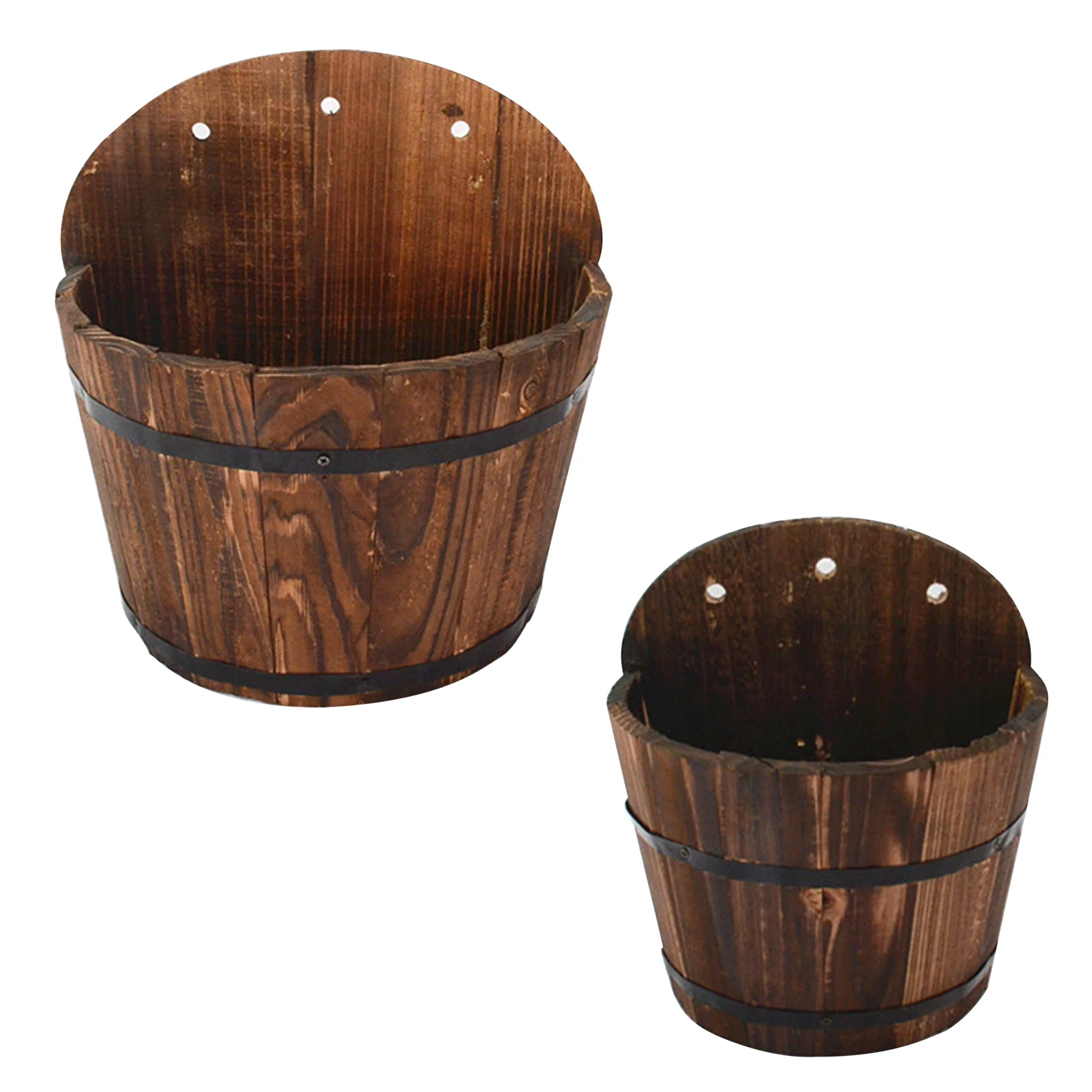 

Hangings Wooden Bucket Planter Wall Mount Wooden Flower Pot Wooden Bucket Plant Pot Outdoor Porch Decoration Durable Plant
