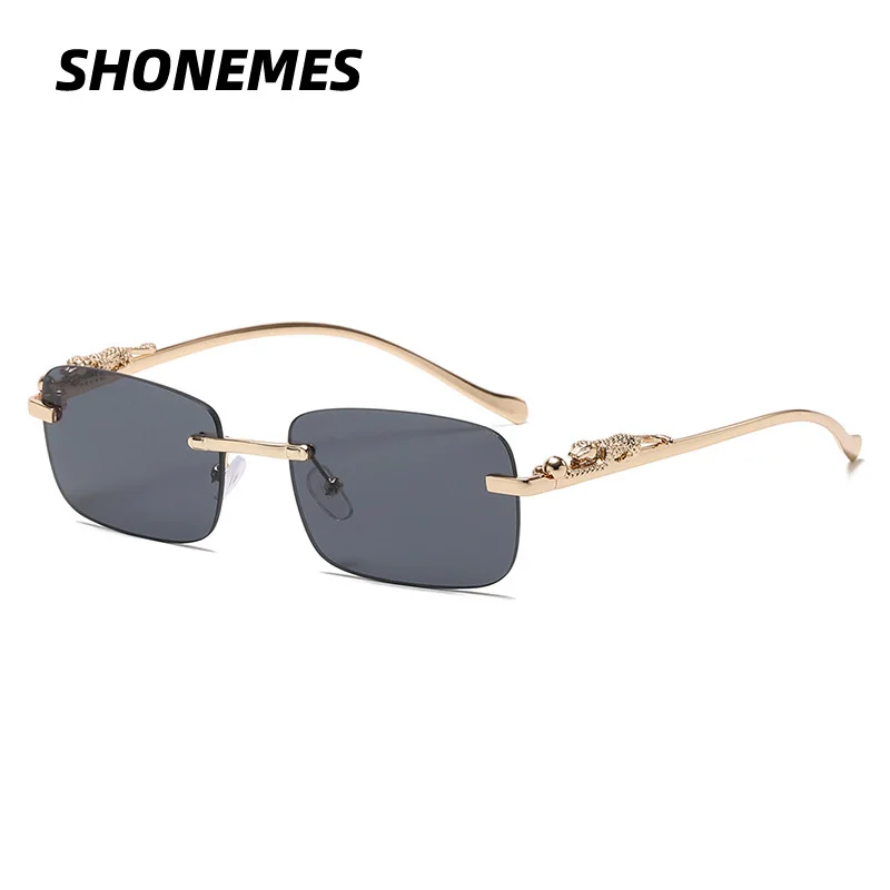 

SHONEMES Rimless Sunglasses Women Men Retro Design Metal Leopard Shades Outdoor UV400 Sun Glasses for Male Female