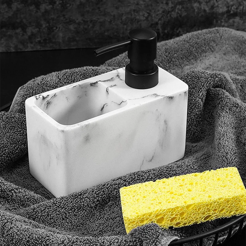 

Press-Type Dishwashing Liquid Bottle Detergent Dispenser Bathroom Sink Kitchen Soap Dispenser Resin With Dish Brush Sponge