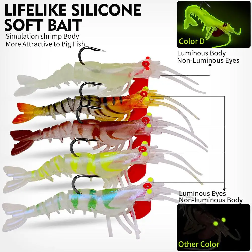 

1pc Artificial Luminious Shrimp Lure With Barbs Hooks Multi Segments Jointed Soft Fishing Bait For Bass Fishing
