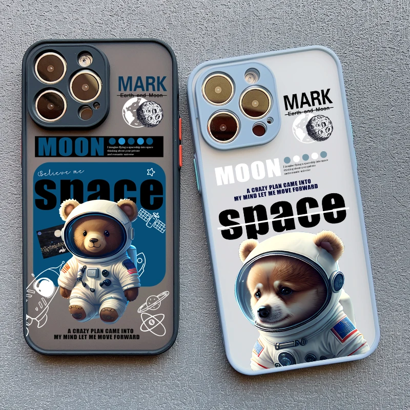 

Cute Cartoon Bear And Dog Astronaut Phone Case For iPhone X XS XR 14 13 12 11 Pro MAX Mini 7 8 Plus SE2020 Shockproof Back Cover