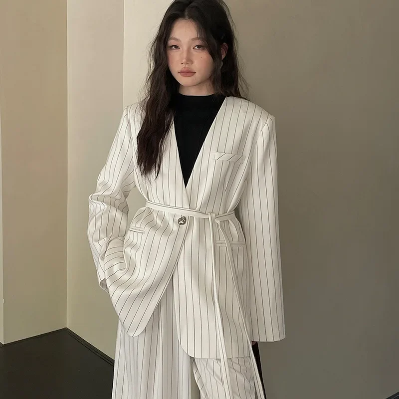 Осень 2024 Женский блейзер в полоску без воротника SuperAen женский пиджак офисном