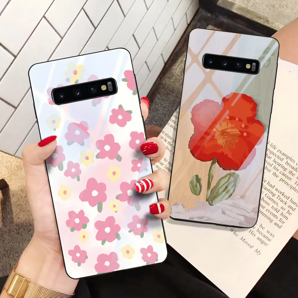 

Glass Protection Shell for Samsung Galaxy S22 Ultra S10 Plus S20 S21 FE Note 20 10 Lite S9 9 8 S8 S10e Flowers Floral Phone Case
