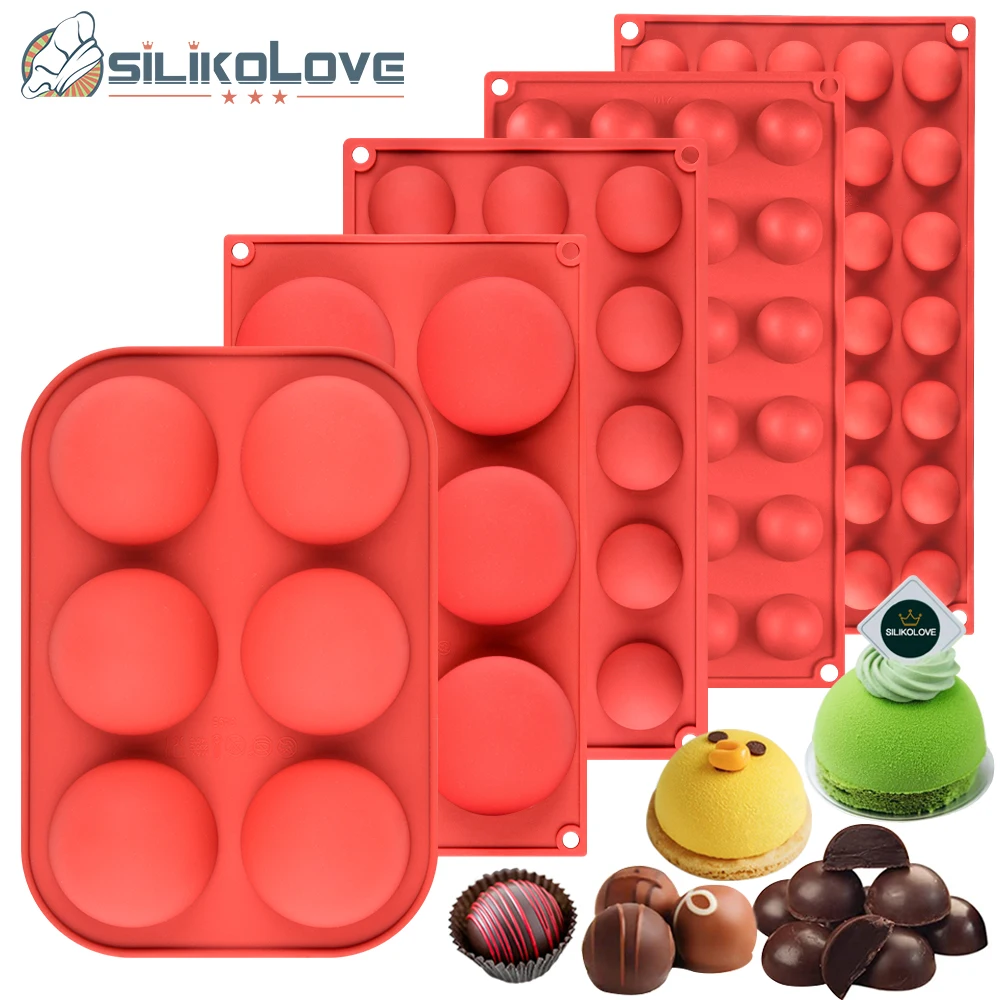 Round Silicone Molds for Chocolate Cake Circle Sphere Heart Rectangle Silicon Mold for Baking Candy Jelly Mousse Cookie Dessert Pudding Set of 2 Heart