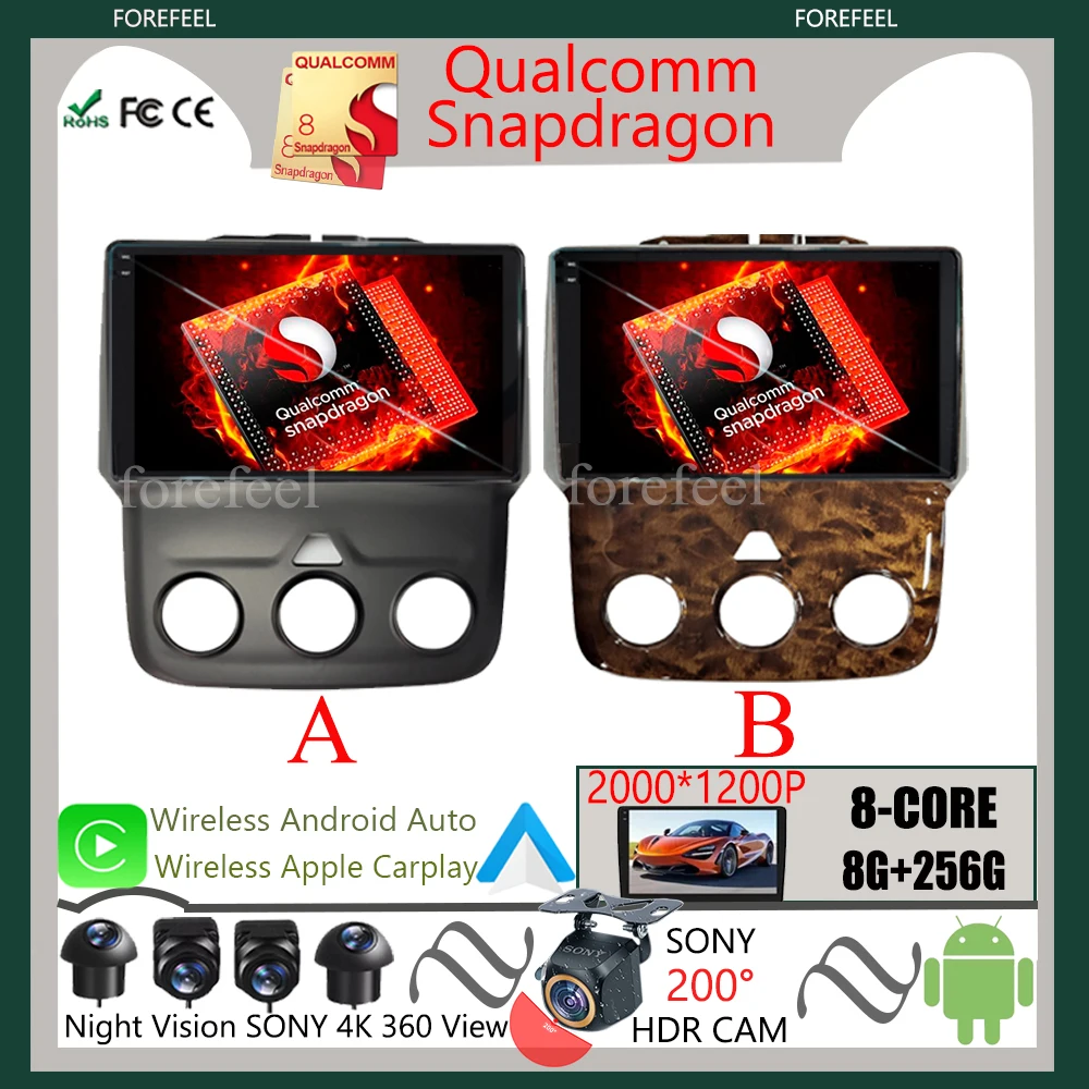 

Qualcomm Carplay Auto Radio Navigation Android 12 For Dodge Ram 1500 2500 3500 5500 2013-2023 Car Multimedia Player Stereo 5G
