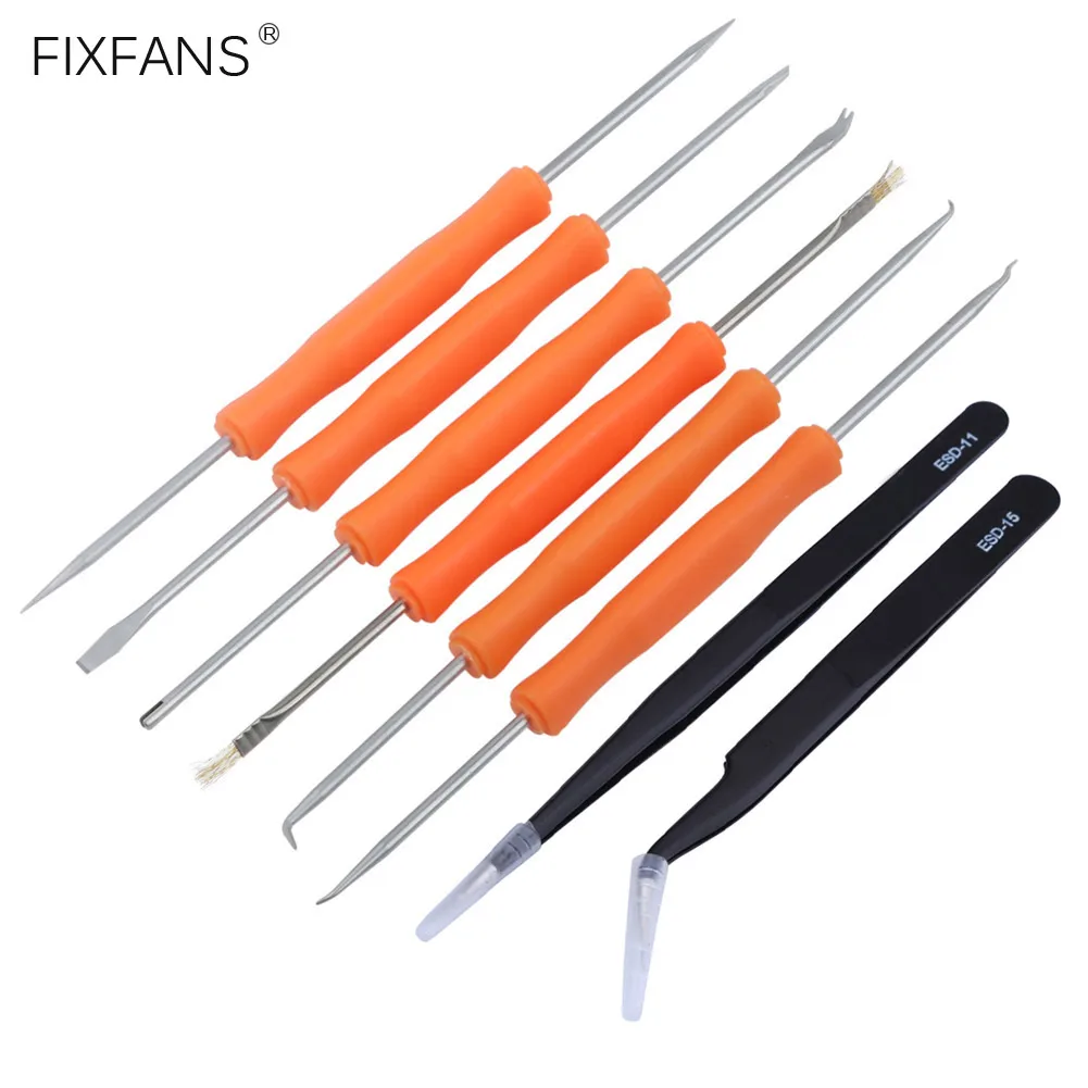 

6 Piece Double Head Soldering Assist Aid Repair Tool and Precision Straight Curved Tweezers Set Electronics PCB Soldering Tools