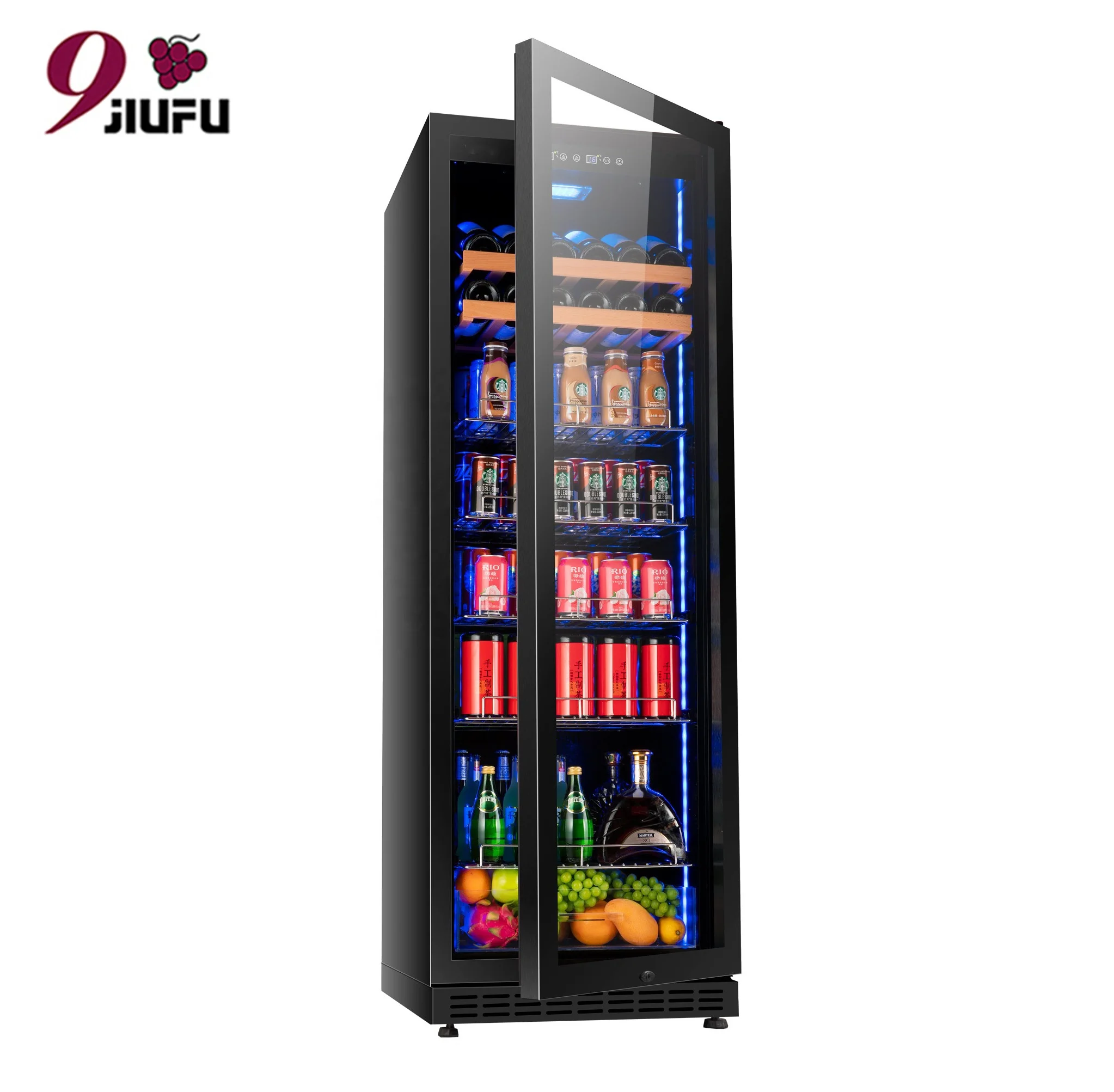 

Wine And Beverage Cooler Compressor Fridge Stainless Steel Glass Door Multi-function Refrigerator