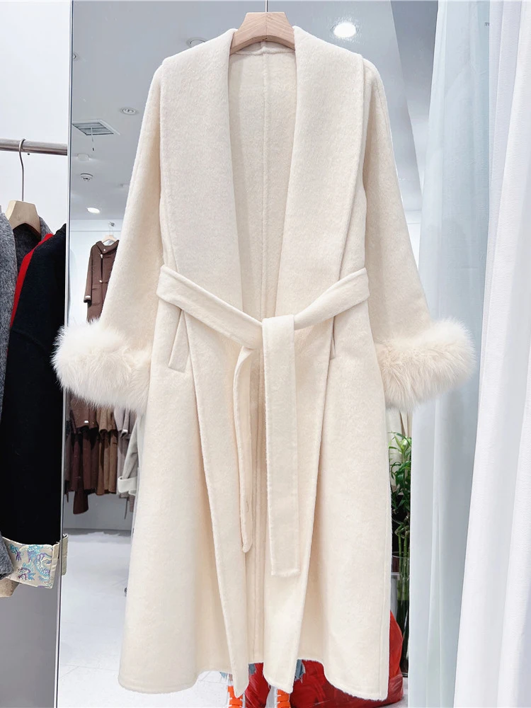 GVUW шерстяные пальто для женщин с лацканами из искусственного меха длинными