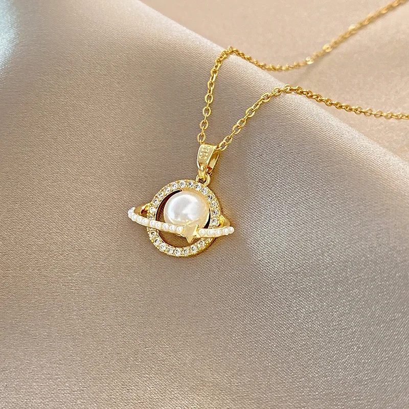

Trendy Necklace Titanium Steel Planet Pendant For Women Girls Metal Chain Jewelry Ladies Classic Fashion Gift Wedding Party