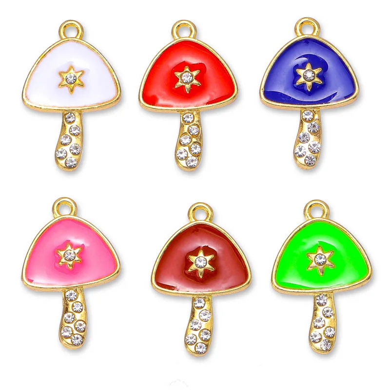 

20Pcs 6 Colors Colorful Mushroom Purple Red Zircon Alloy Enamel Charm For Diy Earrings Bracelets Pendant Jewelry Making Supplies