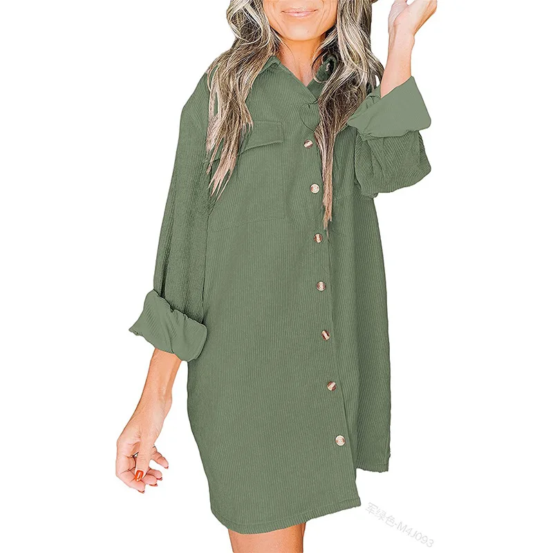 

Women Solid Color Turn Down Collar Loose Shirt Top Fashion Casual Long Sleeve Single Breasted Pocket Long Blouse