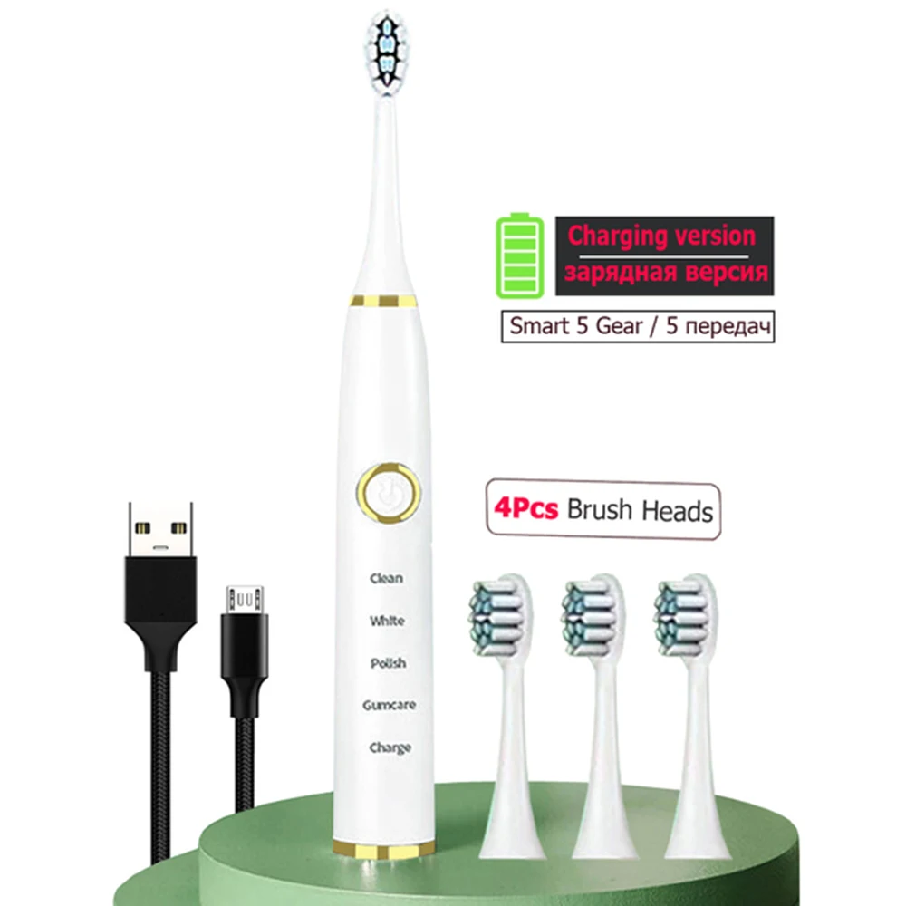 

Ультразвуковые электрические зубные щетки для взрослых, умный таймер, перезаряжаемая IPX7, водонепроницаемая отбеливающая зубная щетка с го...