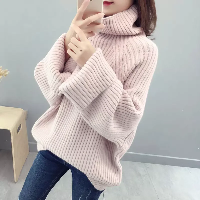 

Free shipping Fashion Autumn Winter Warm Turtleneck Sweater Women Loose Long Sleeve Knitted Pullovers Female Solid Knitwear Jump