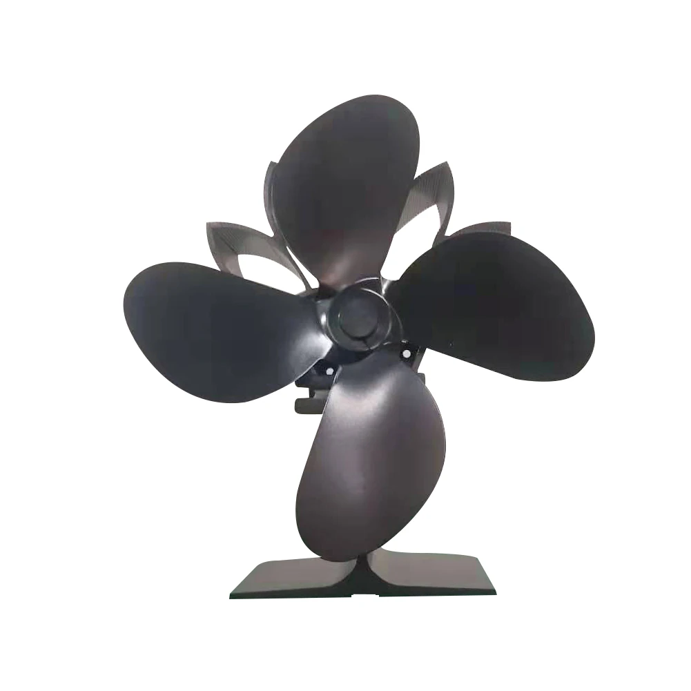 

4 Blades Black Fireplace Fan Winter Aluminum Alloy Efficient Heat Operated Fadeless Fuel Saving Low Noise Home Portable