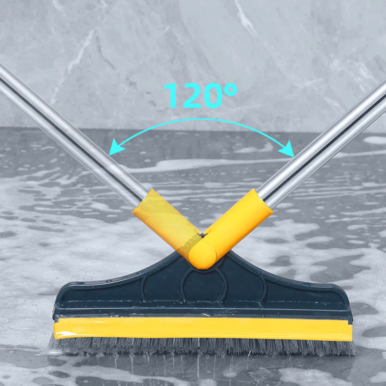 

Floor Scrub Brush 2 In 1 Cleaning Scrub Wiper Adjustable V-shaped Floor Brush Scrubber 120 Degree Triangular Rotating Brush Head