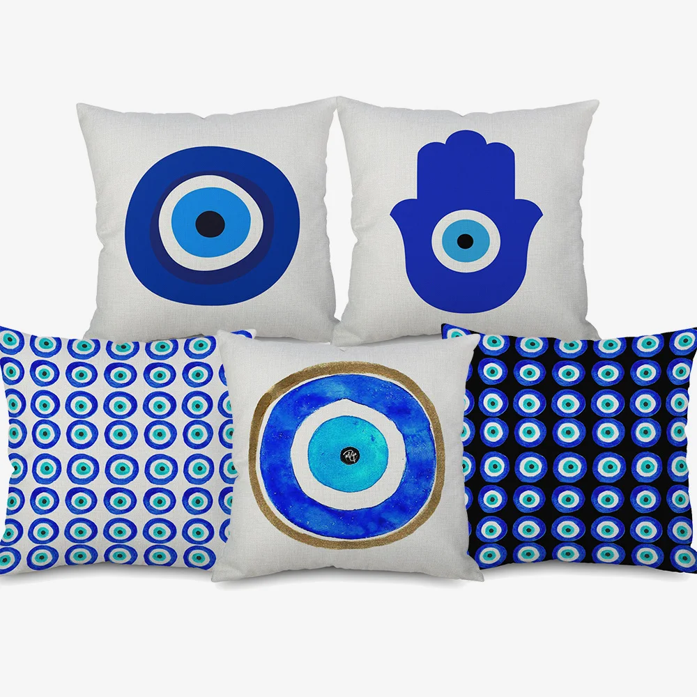

Color Painting Evil Eye Hamsa Hand Cushion Covers Middle East Muslim Islam Cushion Cover Sofa Decorative Linen Pillow Case