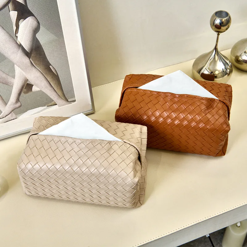 Desktop Tissue Box PU Leather Napkin Box Low-key Luxury Hotel Restaurant Home All-match Pull-out Paper Box