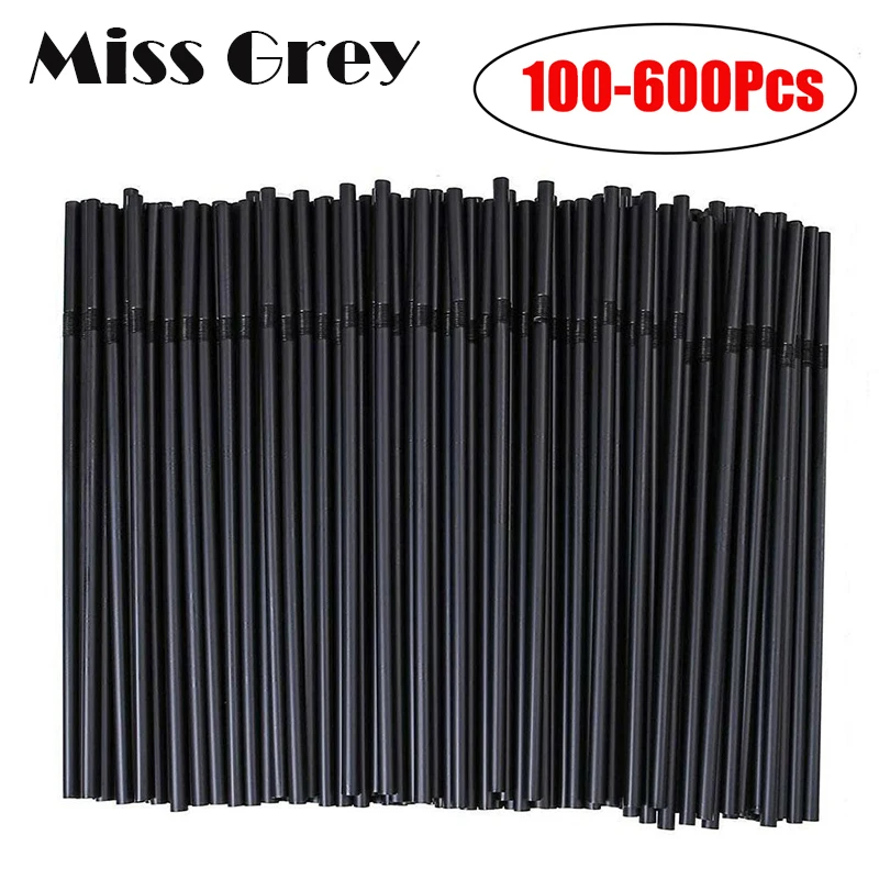 

100-600Pcs Disposable Plastic Drinking Straws Black 26cm Long Flexible Coffee Cocktail Straw Kitchen Party Beverage Accessories