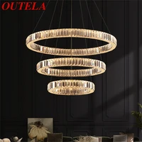 outela modern pendant lamp gold crystal round rings led fixtures chandelier for living room bedroom