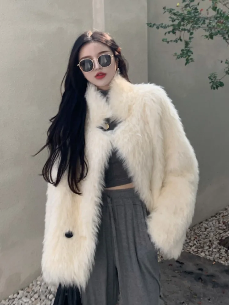 Winter Coat For Women Long Sleeve Fluffy Cardigan Faux Fur Coat High-Quality Luxury Korea Clothes Autumn Outwear Streetwear
