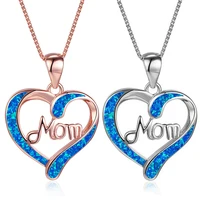 fashion letter mom letter heart shape inlaid crystal blue cubic opal pendant chain choker necklace mothers day gift jewelry