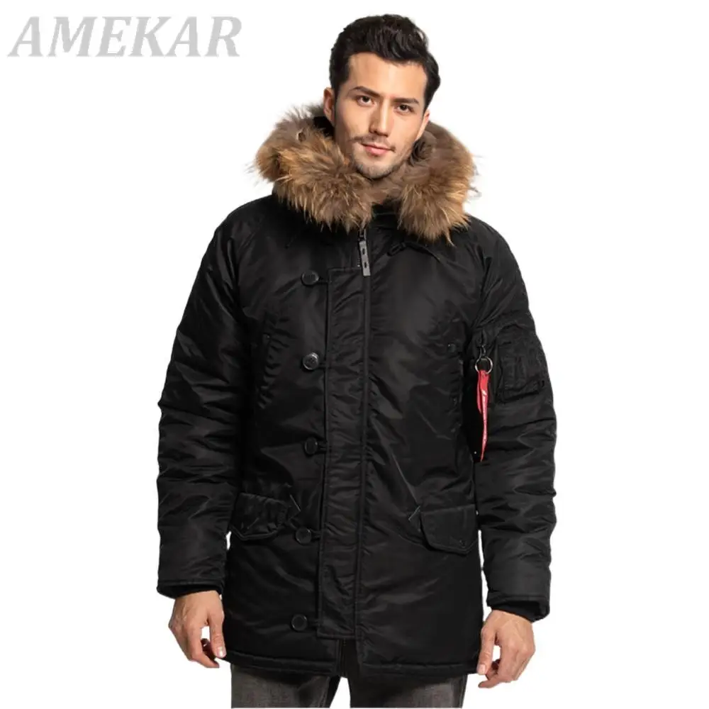 2022 Winter N3B Puffer Jacket Men Long Canada Coat Military Fur Hood Warm Trench Camouflage Tactical Bomber Army Korean Parka