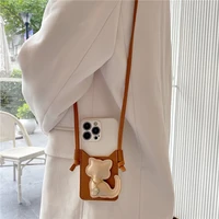 3d cute giraffe leather card lanyard phone case wallet soft cover for samsung s21 s20 ultra s22 s9 plus s10 lite note 20 9 10